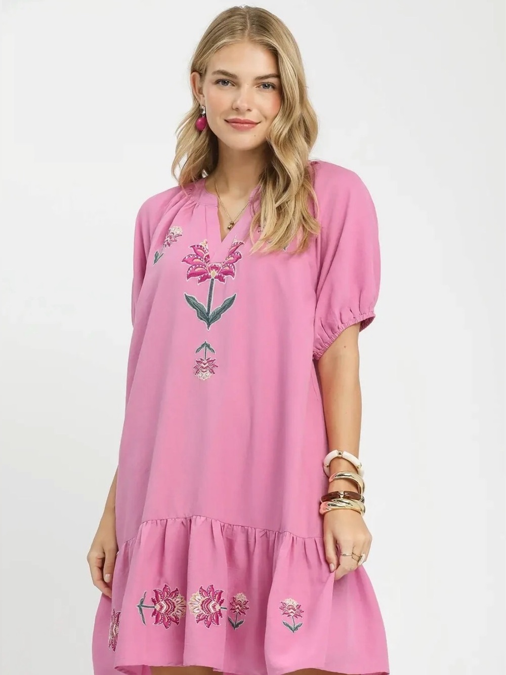 Umgee Embroidered Floral Babydoll Dress